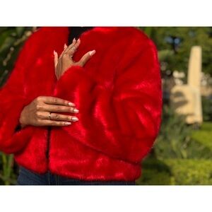 Luxurious Red Faux Fur Jacket